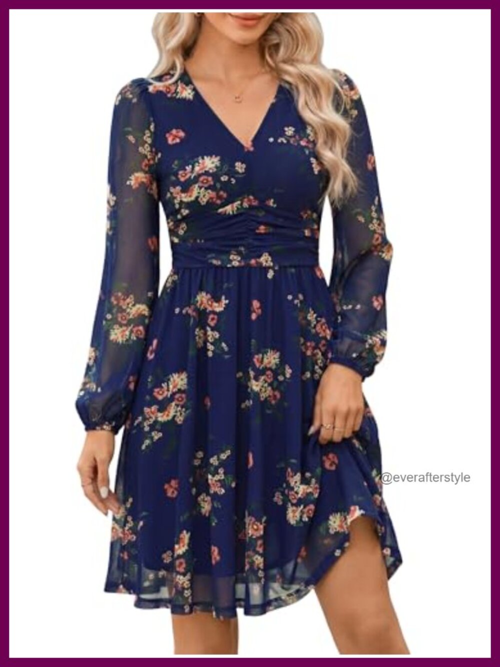 Women Floral Mini Dress Long Sleeve V Neck Stretchy Mesh Corset Flow
